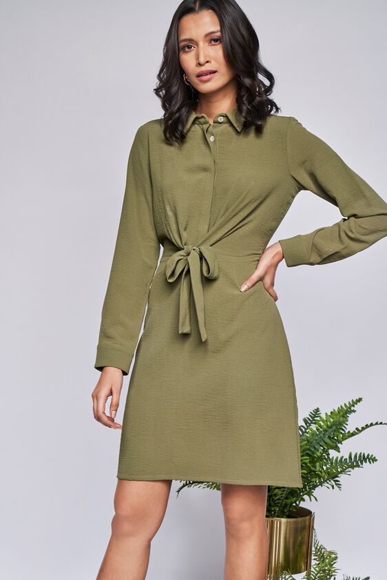 Olive Solid Straight Dress, Olive, image 1
